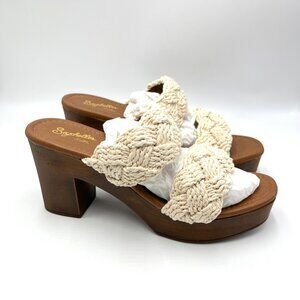 Seychelles Womens Size 9.5 Smoke Show Natural Macrame Clogs Mules Heels Shoes